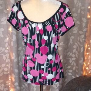 ~Ever Blue Large Pink Red Black Short Sleeve Tie Back Top